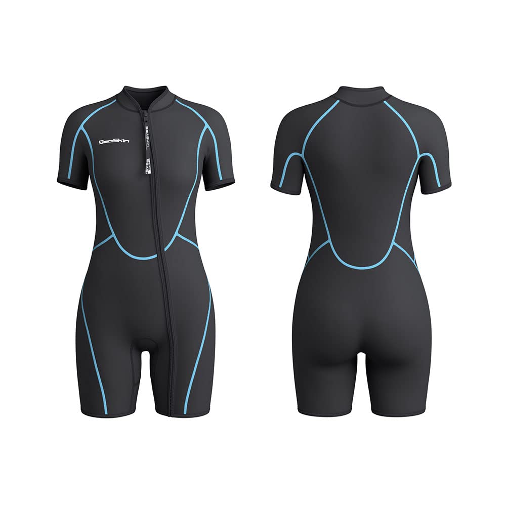 Seaskin Mens 3mm Shorty Wetsuit Womens, Full Body Diving Suit Front Zip Wetsuit for Diving Snorkeling Kayaking Swimming
