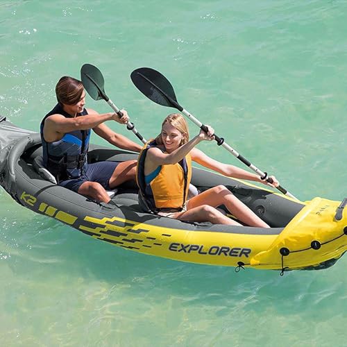 INTEX 68307EP Explorer K2 Inflatable Kayak Set: Deluxe 86in Kayak Paddles and High-Output Pump – Adjustable Seats with Backrest – Removable Skeg – 2-Person – 400lb Weight Capacity, 2 Pack
