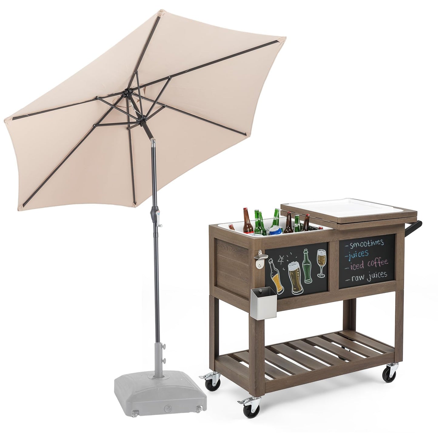 VINGLI Patio Cooler, Ice Chest with Blackboard, Bottle Opener Drainage, Outdoor Cooler for Party, Deck, Pool