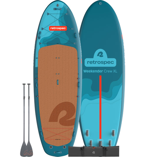 Retrospec Weekender Crew Inflatable Paddle Board - 12ft & 15ft XL Multi-Person iSUP with 400 & 1050lb Capacity & No-Slip Deck - Includes 2 Paddles & Accessories