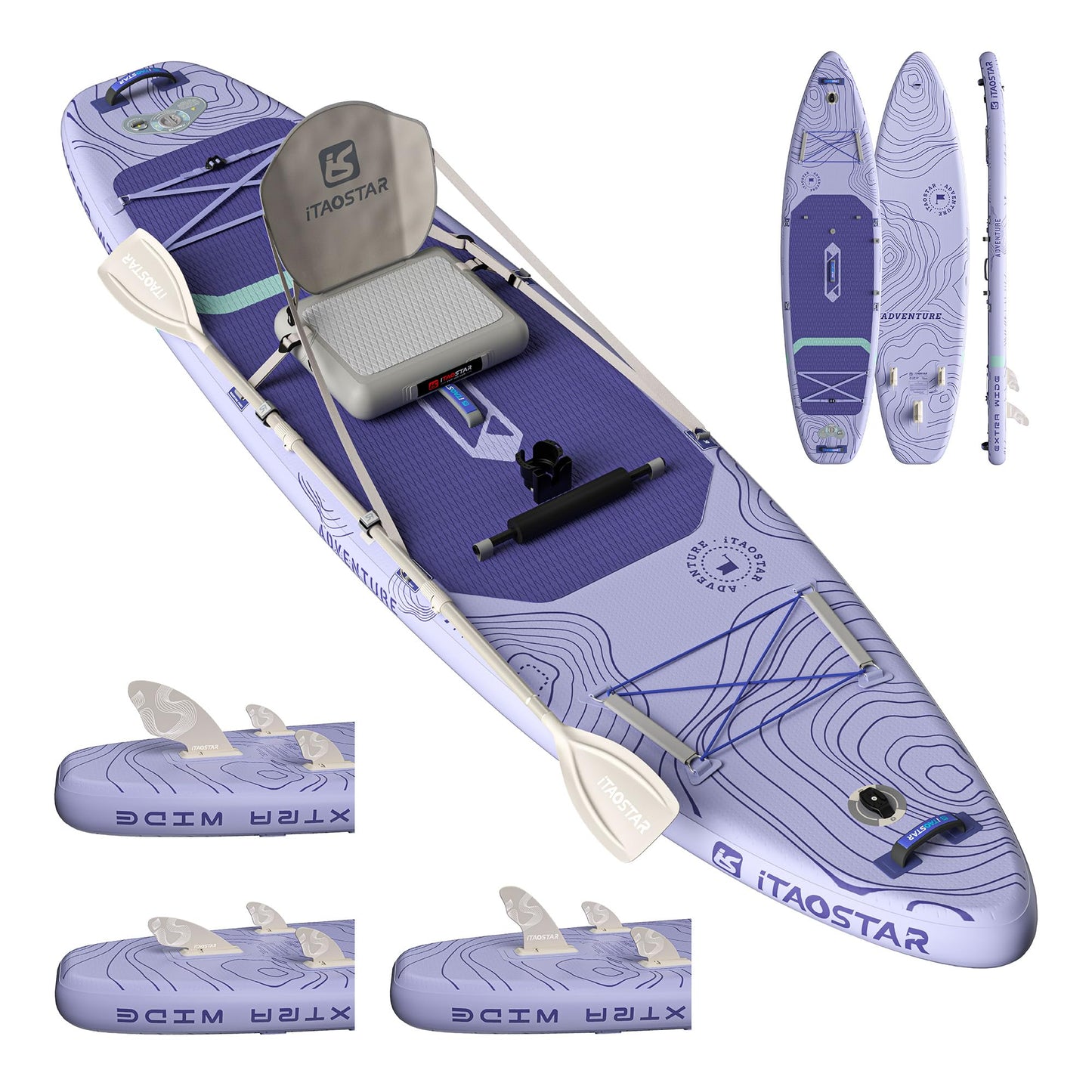 iTAOSTAR Adventure 12'× 35"/39" Inflatable Stand Up Paddle Board with Seat, Extra Wide SUP Board with 5 Fins Stable Design for Familly, Youth, All Skill Levels, Lakes, Oceans & Fishing