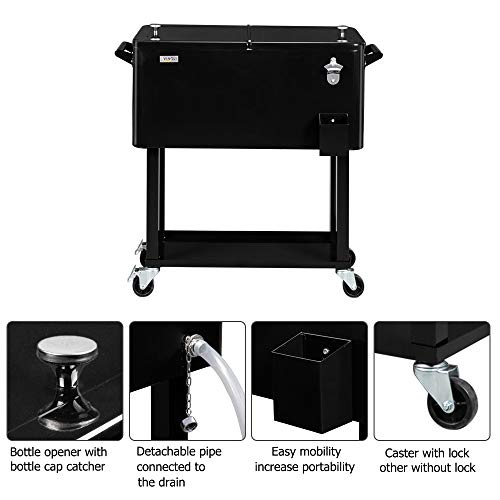 VINGLI Rolling Ice Chest, Portable Patio Party Bar Drink Cooler Cart, with Shelf, Beverage Pool with Bottle Opener