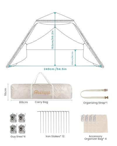 OutdoorMaster Pop Up Beach Tent with Fringe for 4 Person, Easy Setup and Portable Beach Shade Sun Shelter Canopy with UPF 50+ UV Protection, 11MM Thick Pole