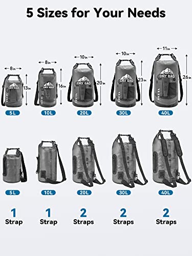 HEETA Dry Bag Waterproof for Women Men, 5L/10L/20L/30L/40L Roll Top Lightweight Dry Storage Bag Backpack with Phone Case for Travel Swimming Boating Kayaking Paddle Board Camping Beach Accessories