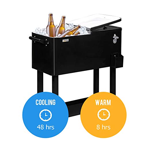 VINGLI Rolling Ice Chest, Portable Patio Party Bar Drink Cooler Cart, with Shelf, Beverage Pool with Bottle Opener