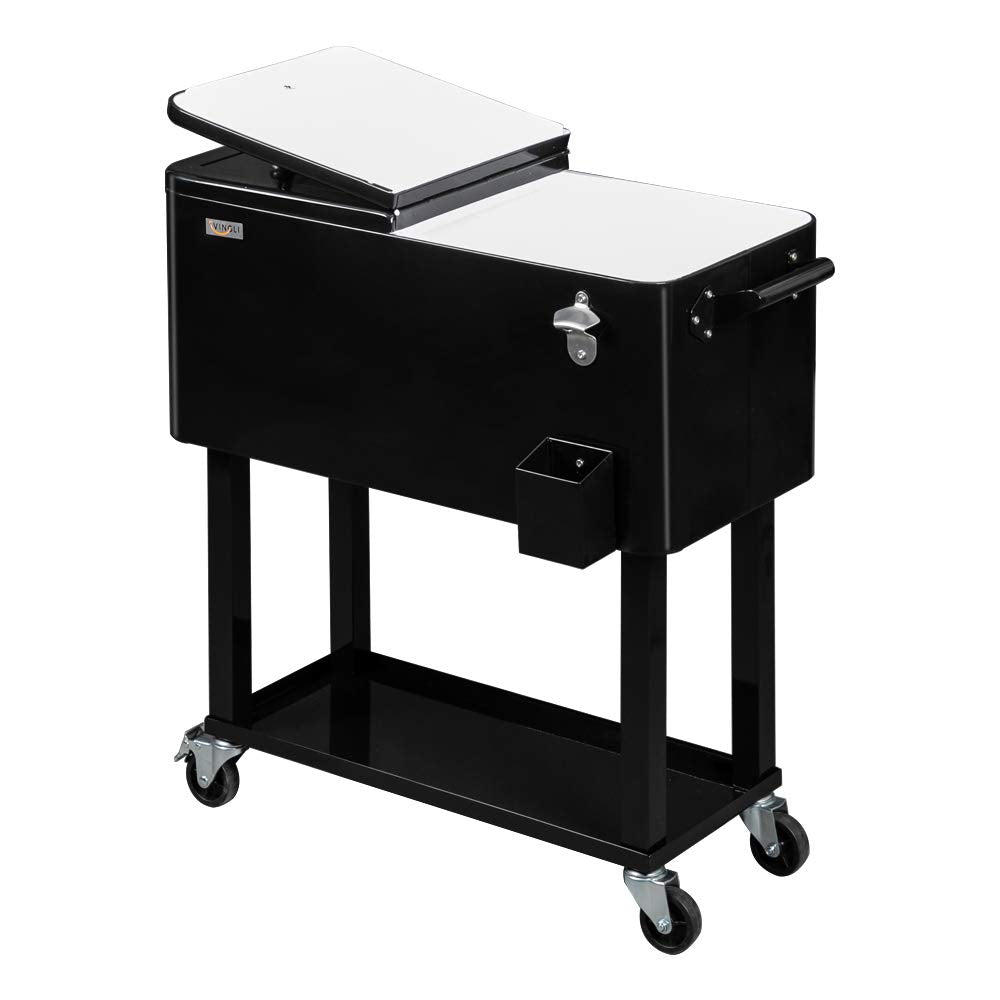 VINGLI Rolling Ice Chest, Portable Patio Party Bar Drink Cooler Cart, with Shelf, Beverage Pool with Bottle Opener