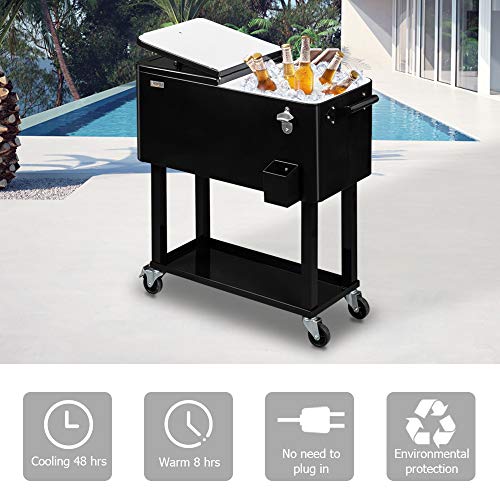 VINGLI Rolling Ice Chest, Portable Patio Party Bar Drink Cooler Cart, with Shelf, Beverage Pool with Bottle Opener