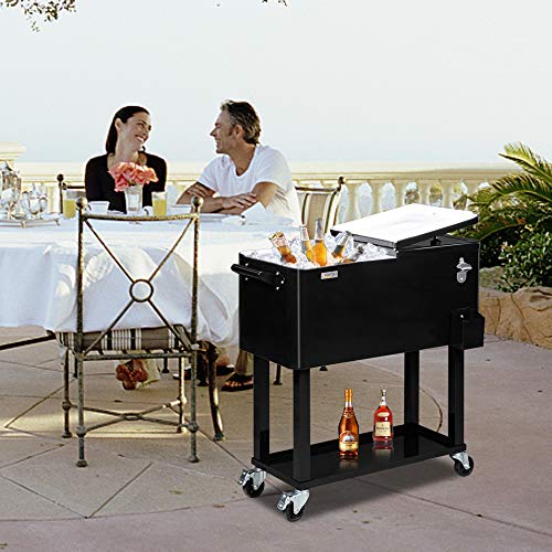 VINGLI Rolling Ice Chest, Portable Patio Party Bar Drink Cooler Cart, with Shelf, Beverage Pool with Bottle Opener