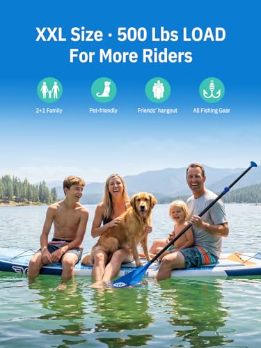 Niphean (Extra Large) Inflatable Paddle Board, SUP for 2+1 People/Family 500lbs Capacity Stand Up Paddle Board with SUP Accessories, StabilTrac Fin Non-Slip Paddleboard for Adults