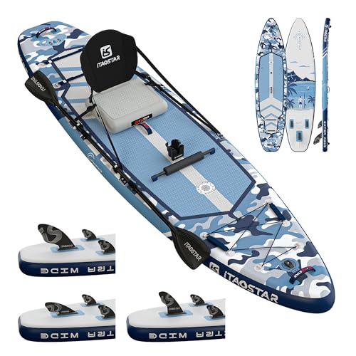 iTAOSTAR Adventure 12'× 35"/39" Inflatable Stand Up Paddle Board with Seat, Extra Wide SUP Board with 5 Fins Stable Design for Familly, Youth, All Skill Levels, Lakes, Oceans & Fishing