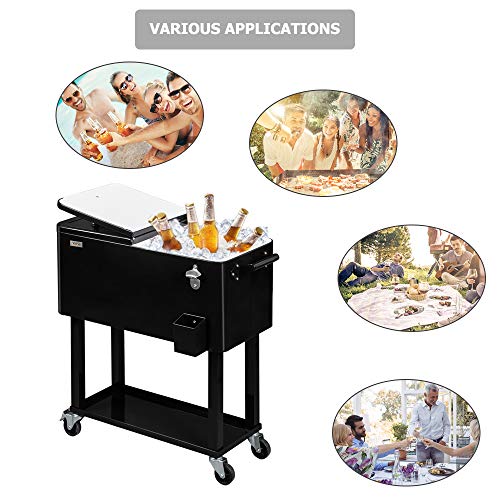 VINGLI Rolling Ice Chest, Portable Patio Party Bar Drink Cooler Cart, with Shelf, Beverage Pool with Bottle Opener