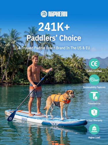 Niphean (Extra Large) Inflatable Paddle Board, SUP for 2+1 People/Family 500lbs Capacity Stand Up Paddle Board with SUP Accessories, StabilTrac Fin Non-Slip Paddleboard for Adults
