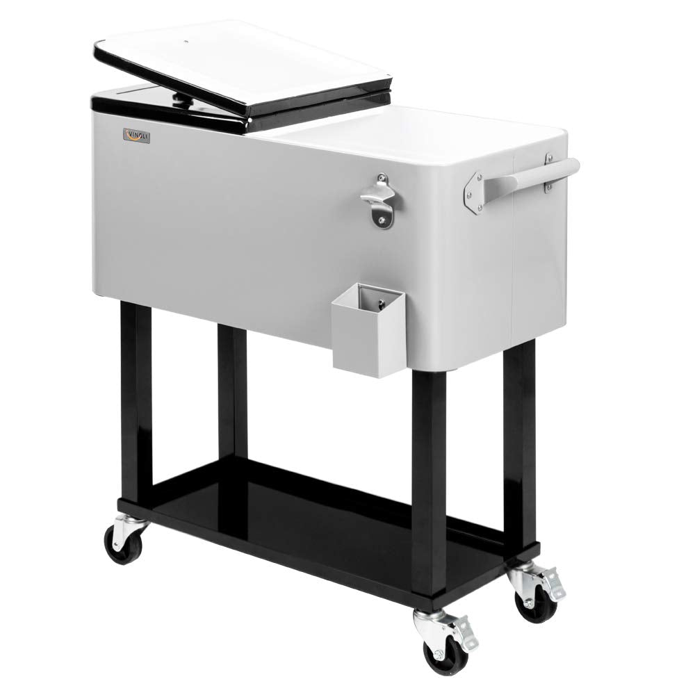 VINGLI Rolling Ice Chest, Portable Patio Party Bar Drink Cooler Cart, with Shelf, Beverage Pool with Bottle Opener