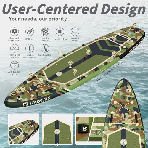 iTAOSTAR Adventure 12'× 35"/39" Inflatable Stand Up Paddle Board with Seat, Extra Wide SUP Board with 5 Fins Stable Design for Familly, Youth, All Skill Levels, Lakes, Oceans & Fishing