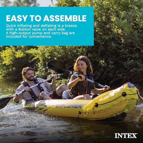 INTEX 68307EP Explorer K2 Inflatable Kayak Set: Deluxe 86in Kayak Paddles and High-Output Pump – Adjustable Seats with Backrest – Removable Skeg – 2-Person – 400lb Weight Capacity, 2 Pack