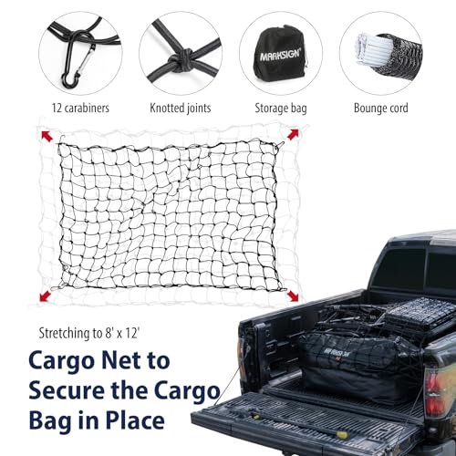 Truck Bed Bag with Cargo Net, 100% Waterproof Truck Cargo Bag Fits Any Truck Size with 4 Handles, 26 Cubic Feet (51''x40''x22'', Patent Pending)
