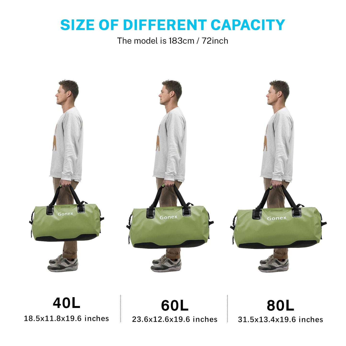 Gonex 40L 60L 80L Extra Large Waterproof Duffle Travel Dry Duffel Bag Heavy Duty Bag with Durable Straps & Handles for Kayaking Paddleboarding Boating Rafting Fishing