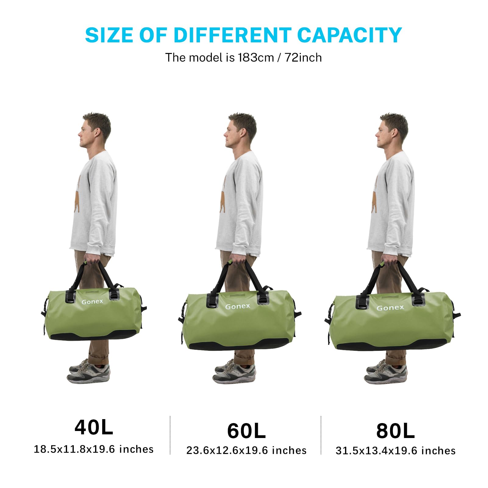 Gonex 40L 60L 80L Extra Large Waterproof Duffle Travel Dry Duffel Bag Heavy Duty Bag with Durable Straps & Handles for Kayaking Paddleboarding Boating Rafting Fishing