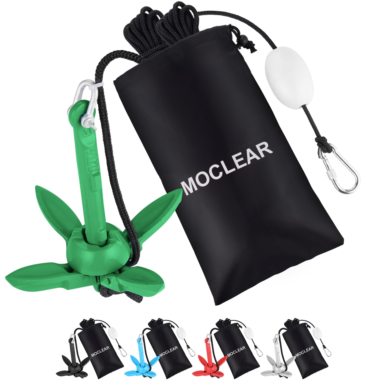 Moclear Kayak Anchor Kit, 1.5/3.5 lb Compact Folding Grapnel Anchor for Kayaks, Canoes, SUPs, Jet Skis, Small Boats - Lightweight Portable Marine Boat Anchor with Rust-Resistant Design