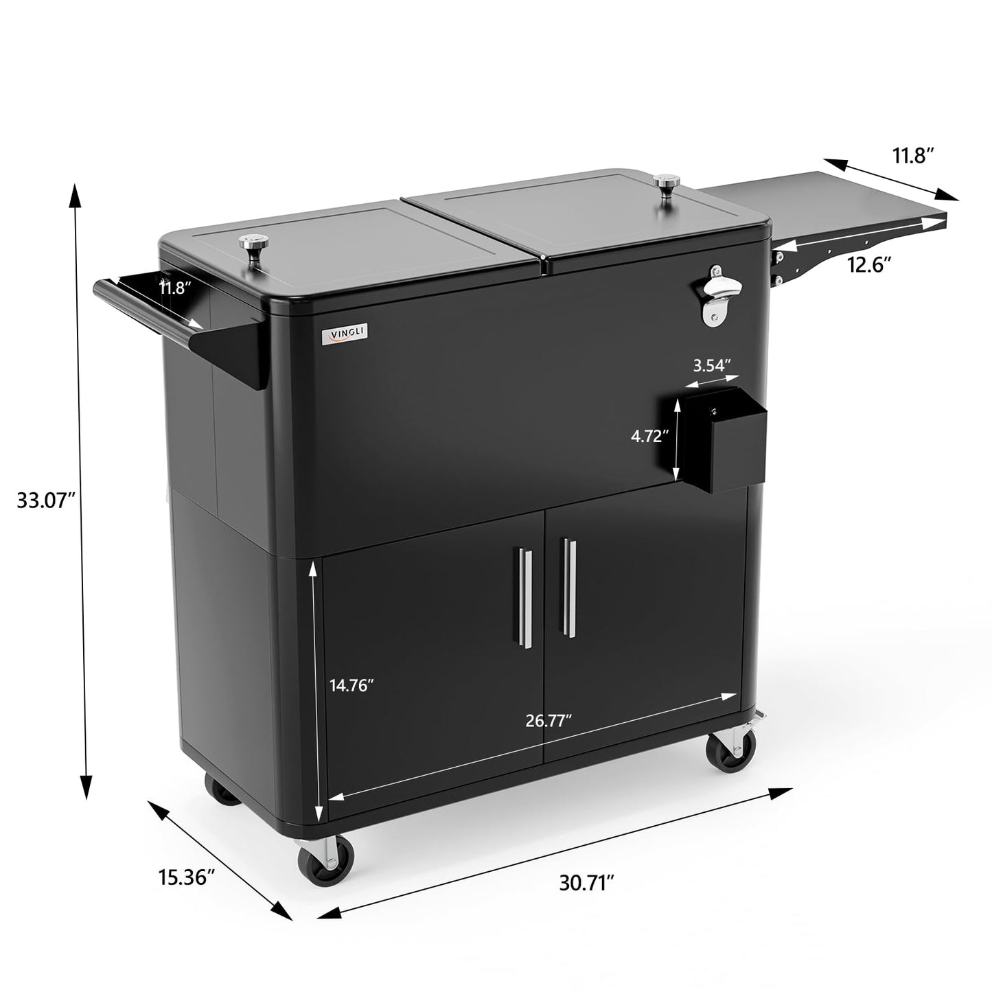 VINGLI Patio Cooler, Ice Chest with Storage Cabinet, Bottle Opener Drainage, Outdoor Cooler for Party, Deck, Pool