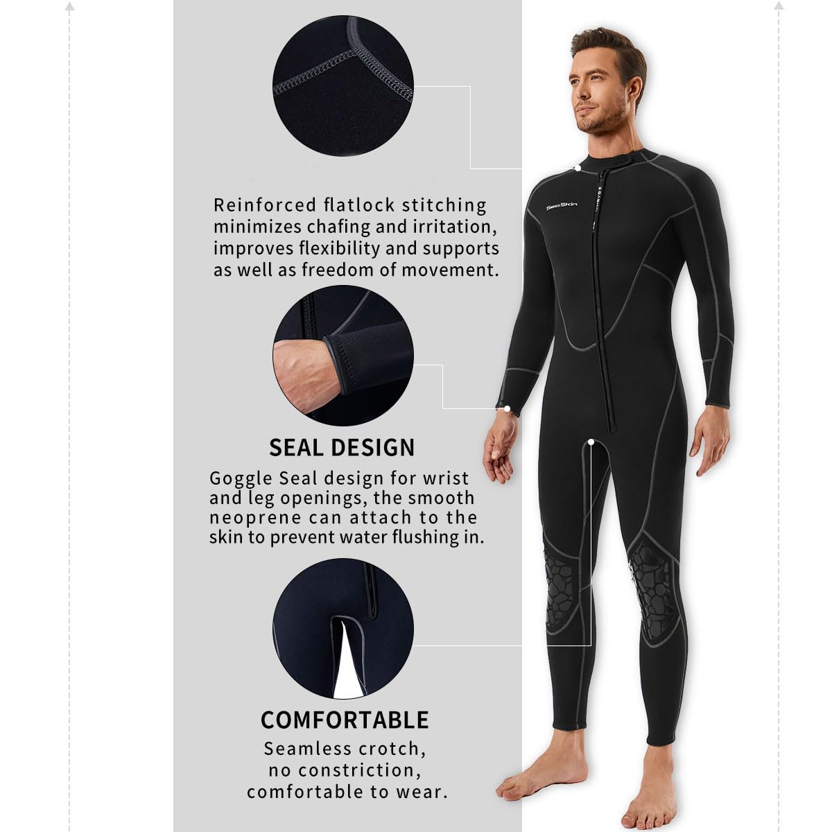 Seaskin Mens 3mm Shorty Wetsuit Womens, Full Body Diving Suit Front Zip Wetsuit for Diving Snorkeling Kayaking Swimming
