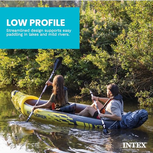 INTEX 68307EP Explorer K2 Inflatable Kayak Set: Deluxe 86in Kayak Paddles and High-Output Pump – Adjustable Seats with Backrest – Removable Skeg – 2-Person – 400lb Weight Capacity, 2 Pack