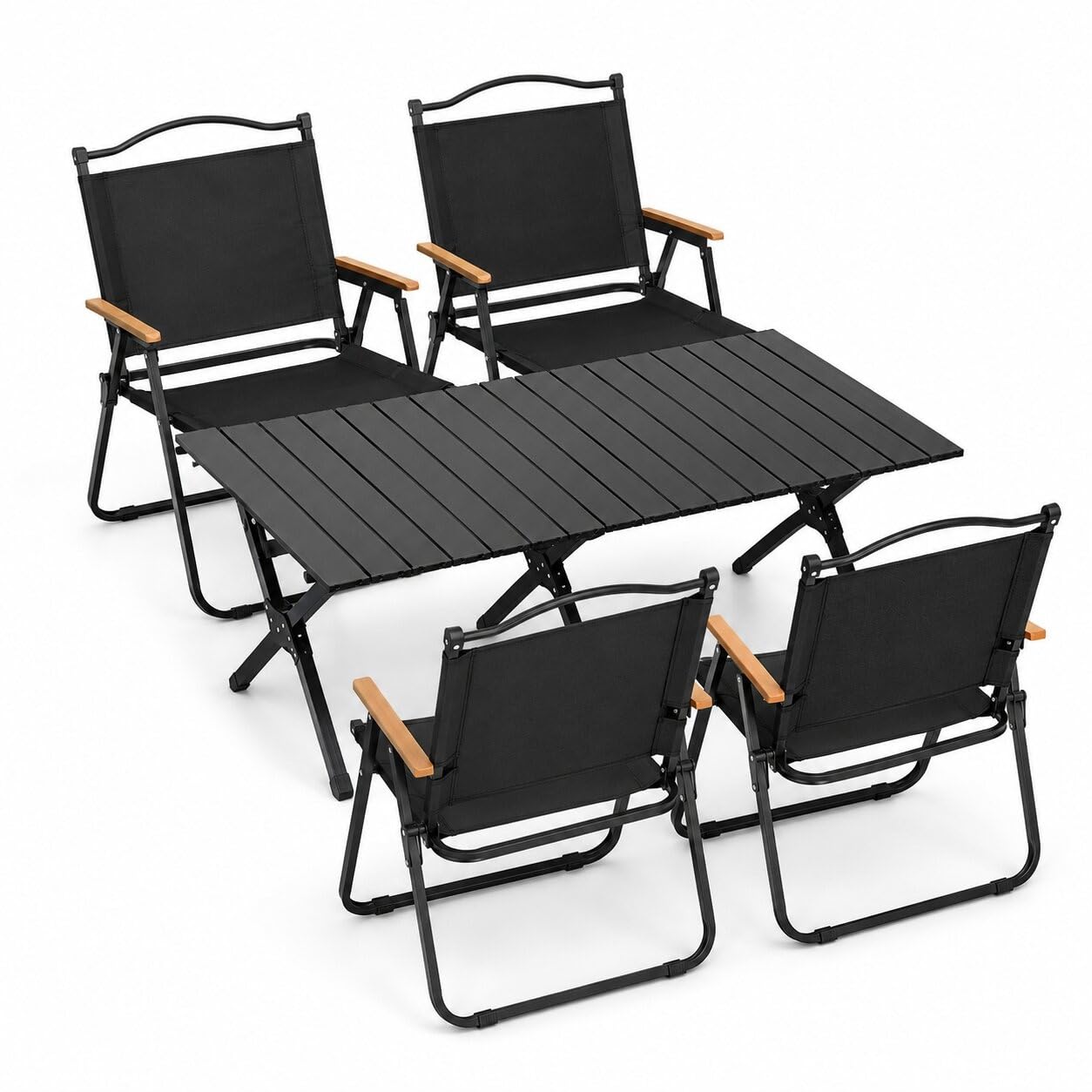 Portable Folding Camping Table Set with 4 Lightweight Chairs, Ideal for Outdoor Picnics, Family Beach Trips, RV Adventures, and Patio Use