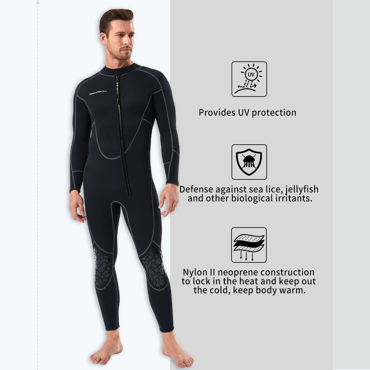 Seaskin Mens 3mm Shorty Wetsuit Womens, Full Body Diving Suit Front Zip Wetsuit for Diving Snorkeling Kayaking Swimming