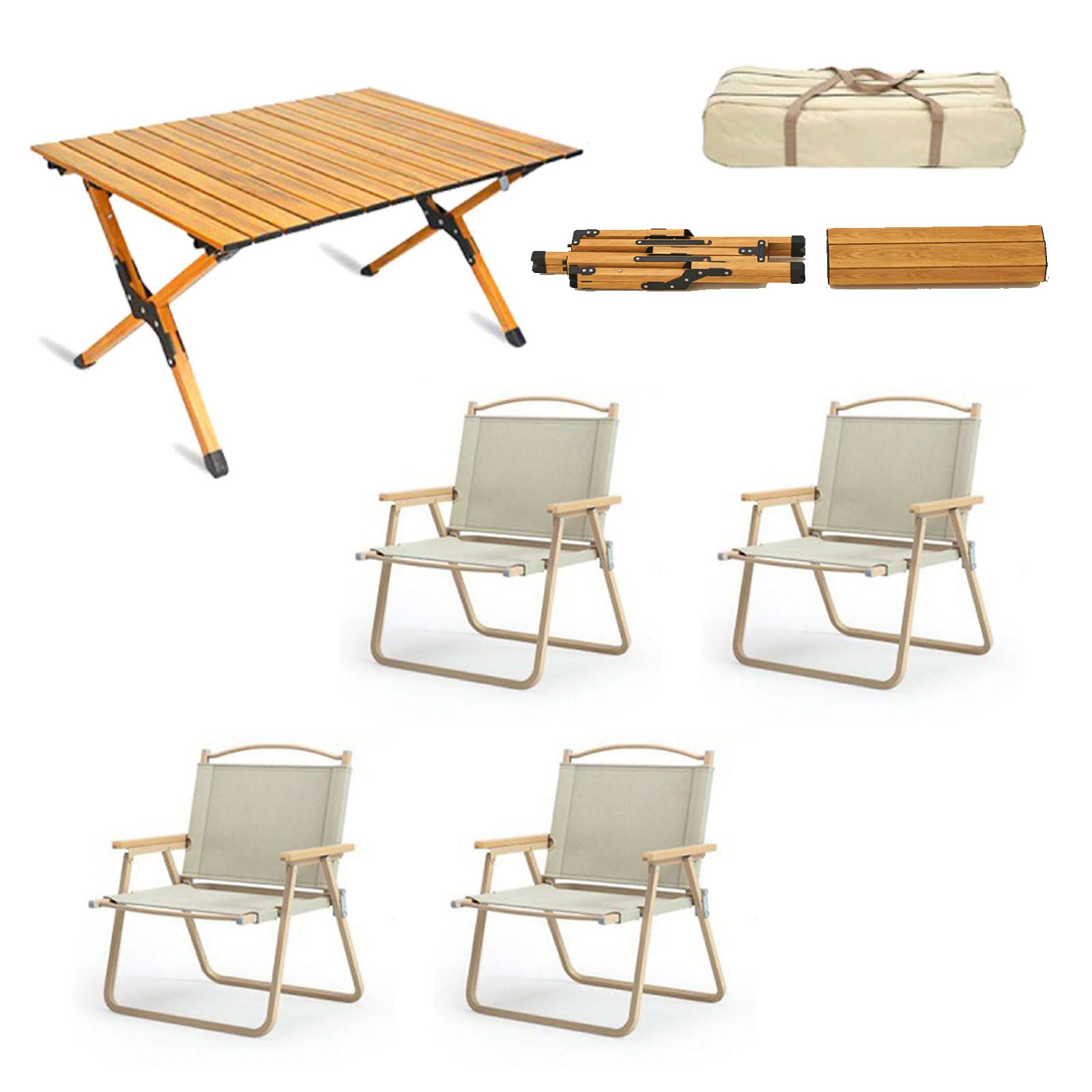4 Pcs Camping air Set with 1pc Picnic Table, Portable Folding Table and Seats Ultralight Aluminum Family Table air Set with Carrying Storage Bag