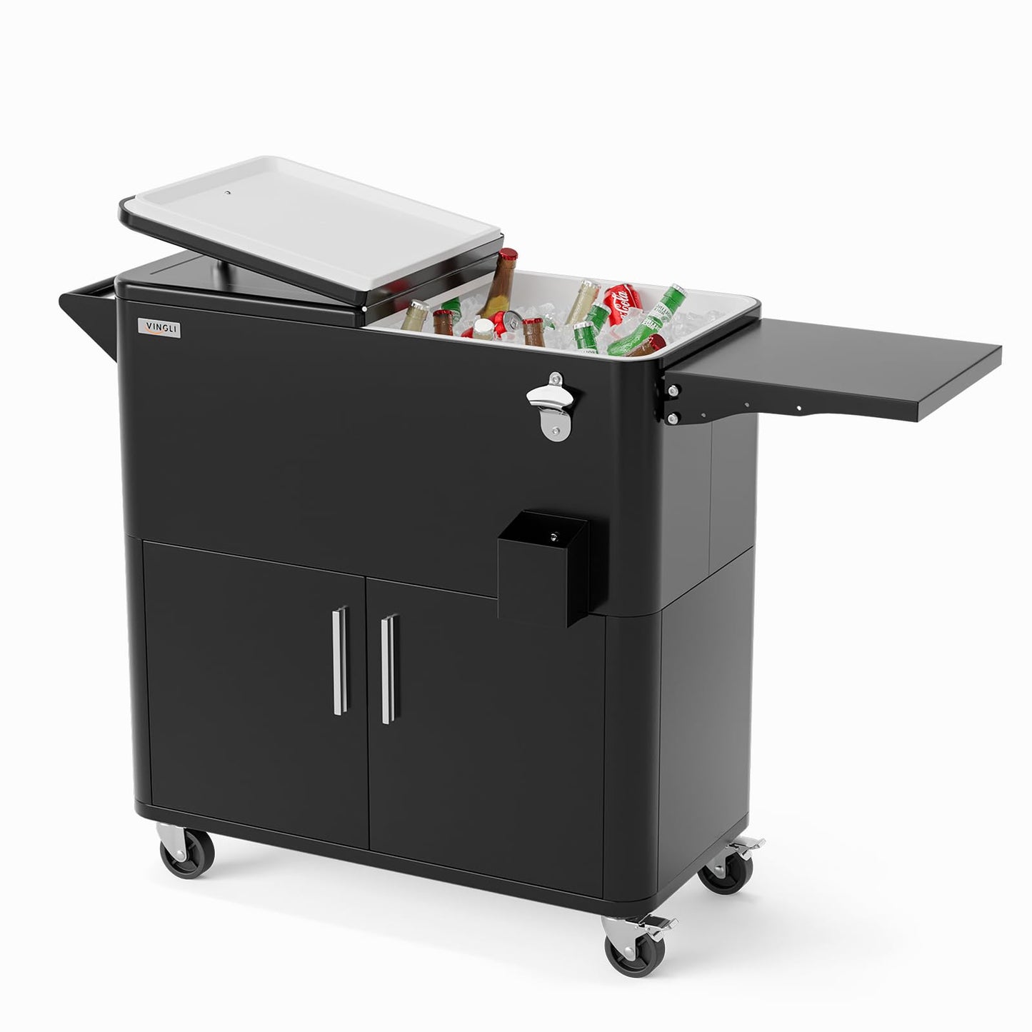 VINGLI Patio Cooler, Ice Chest with Storage Cabinet, Bottle Opener Drainage, Outdoor Cooler for Party, Deck, Pool