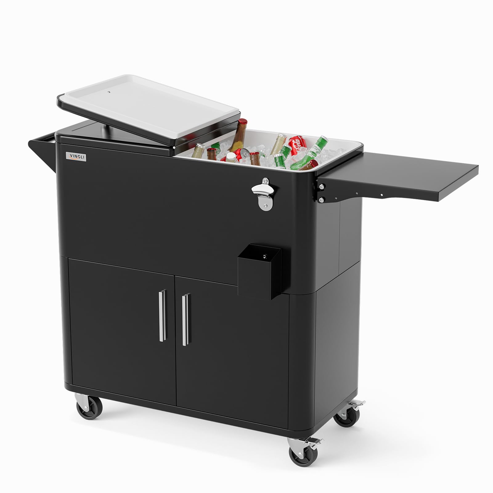 VINGLI Patio Cooler, Ice Chest with Storage Cabinet, Bottle Opener Drainage, Outdoor Cooler for Party, Deck, Pool