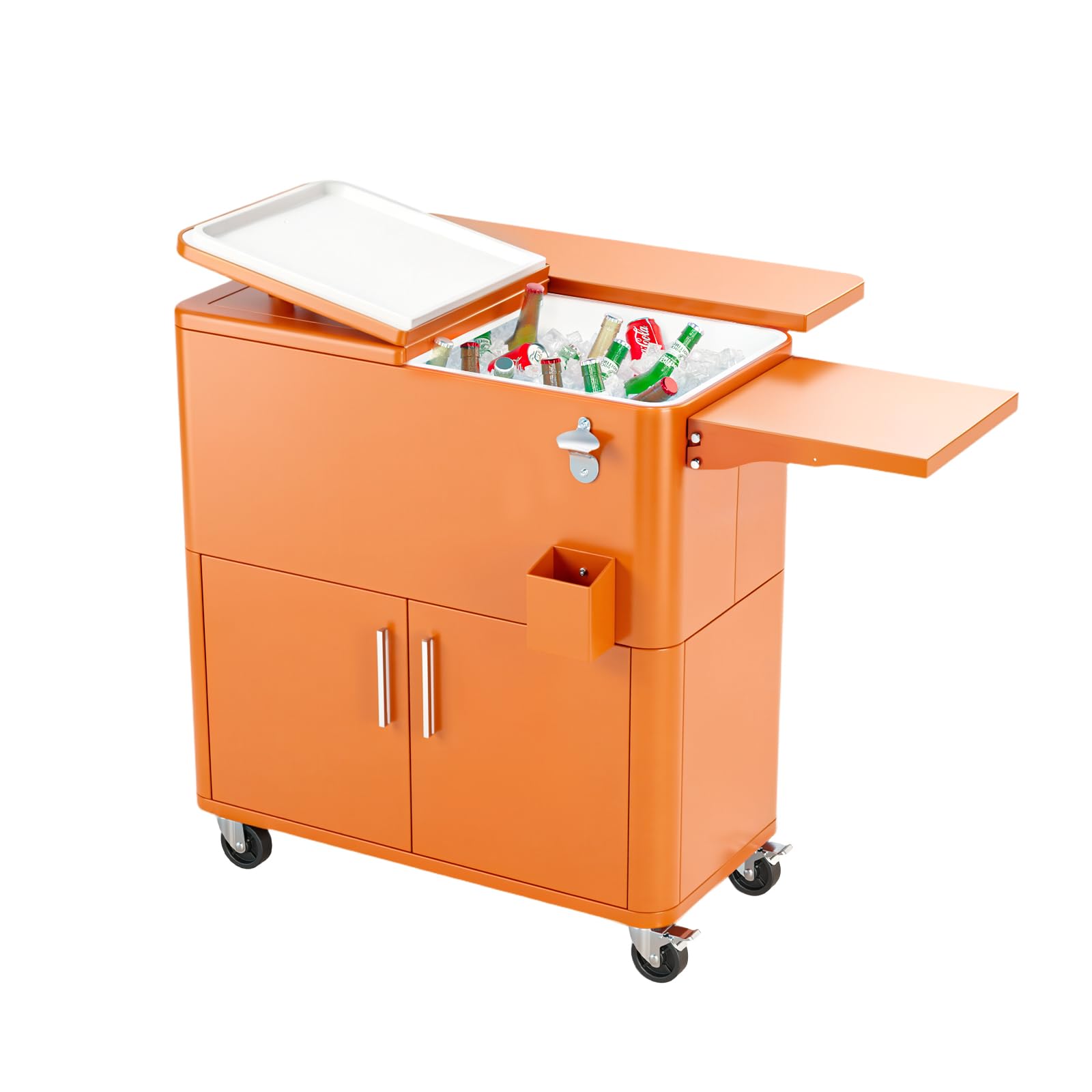 VINGLI Patio Cooler, Ice Chest with Storage Cabinet, Bottle Opener Drainage, Outdoor Cooler for Party, Deck, Pool