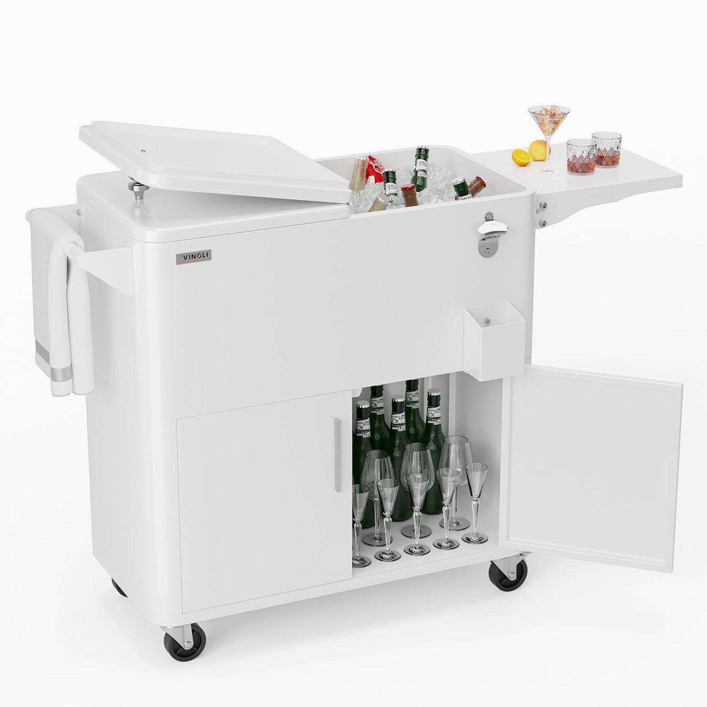 VINGLI Patio Cooler, Ice Chest with Storage Cabinet, Bottle Opener Drainage, Outdoor Cooler for Party, Deck, Pool