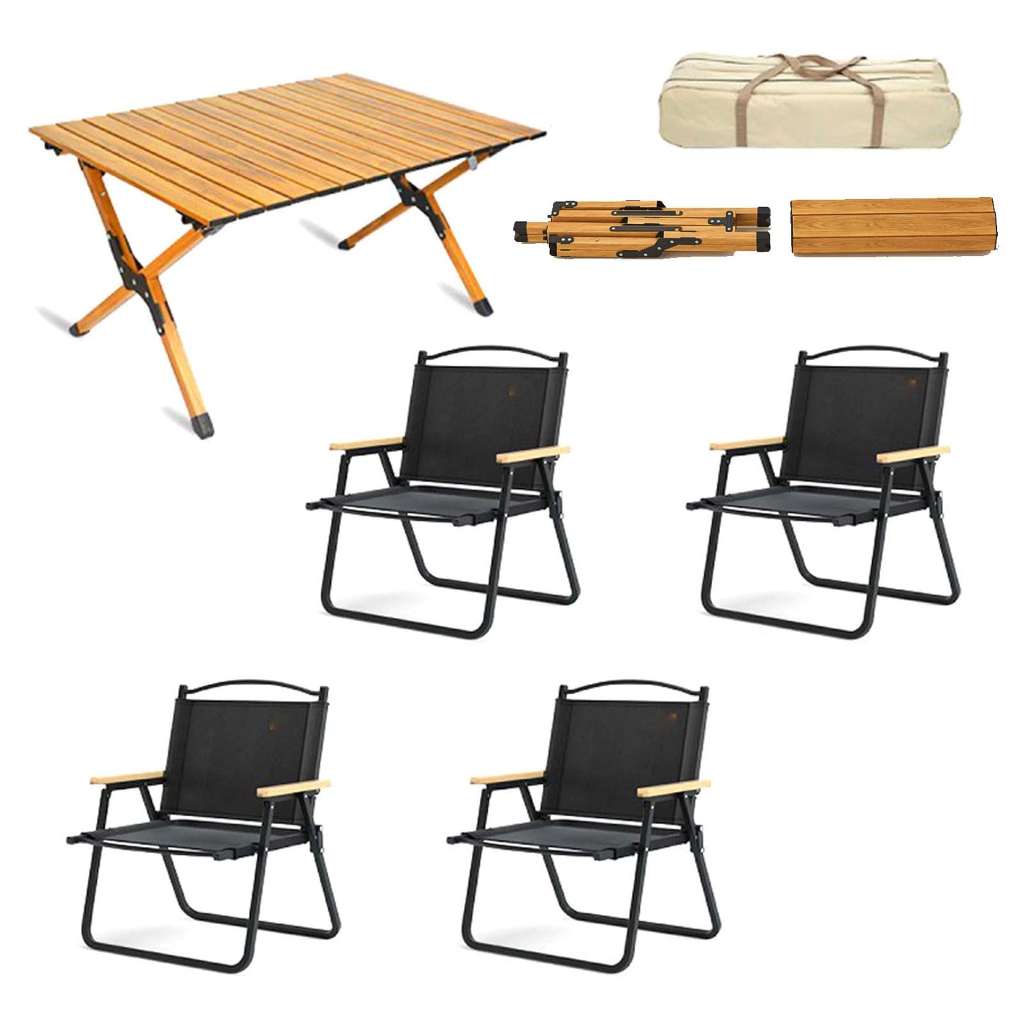 4 Pcs Camping air Set with 1pc Picnic Table, Portable Folding Table and Seats Ultralight Aluminum Family Table air Set with Carrying Storage Bag