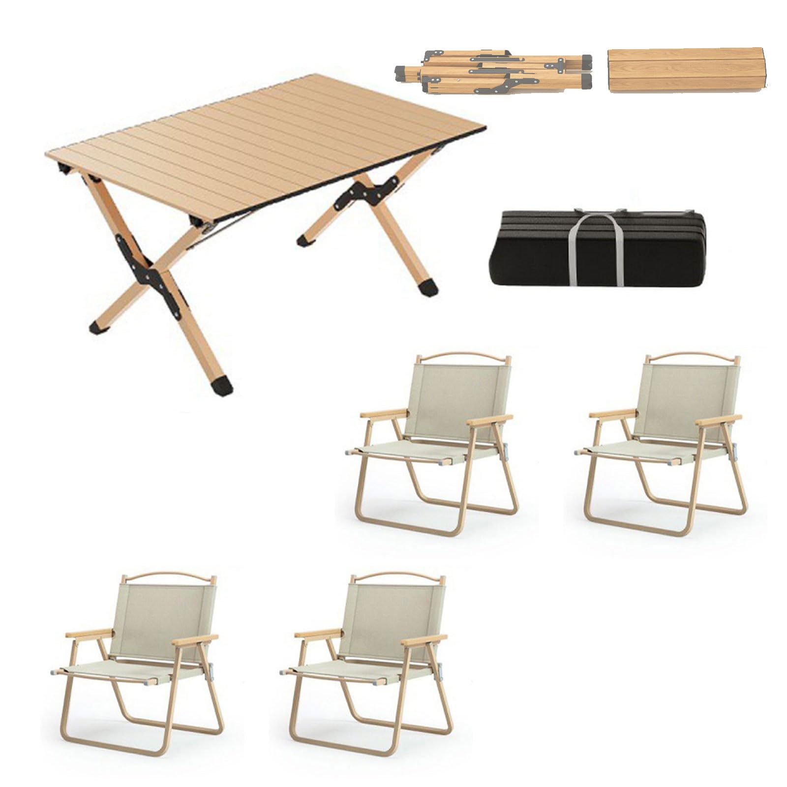 4 Pcs Camping air Set with 1pc Picnic Table, Portable Folding Table and Seats Ultralight Aluminum Family Table air Set with Carrying Storage Bag