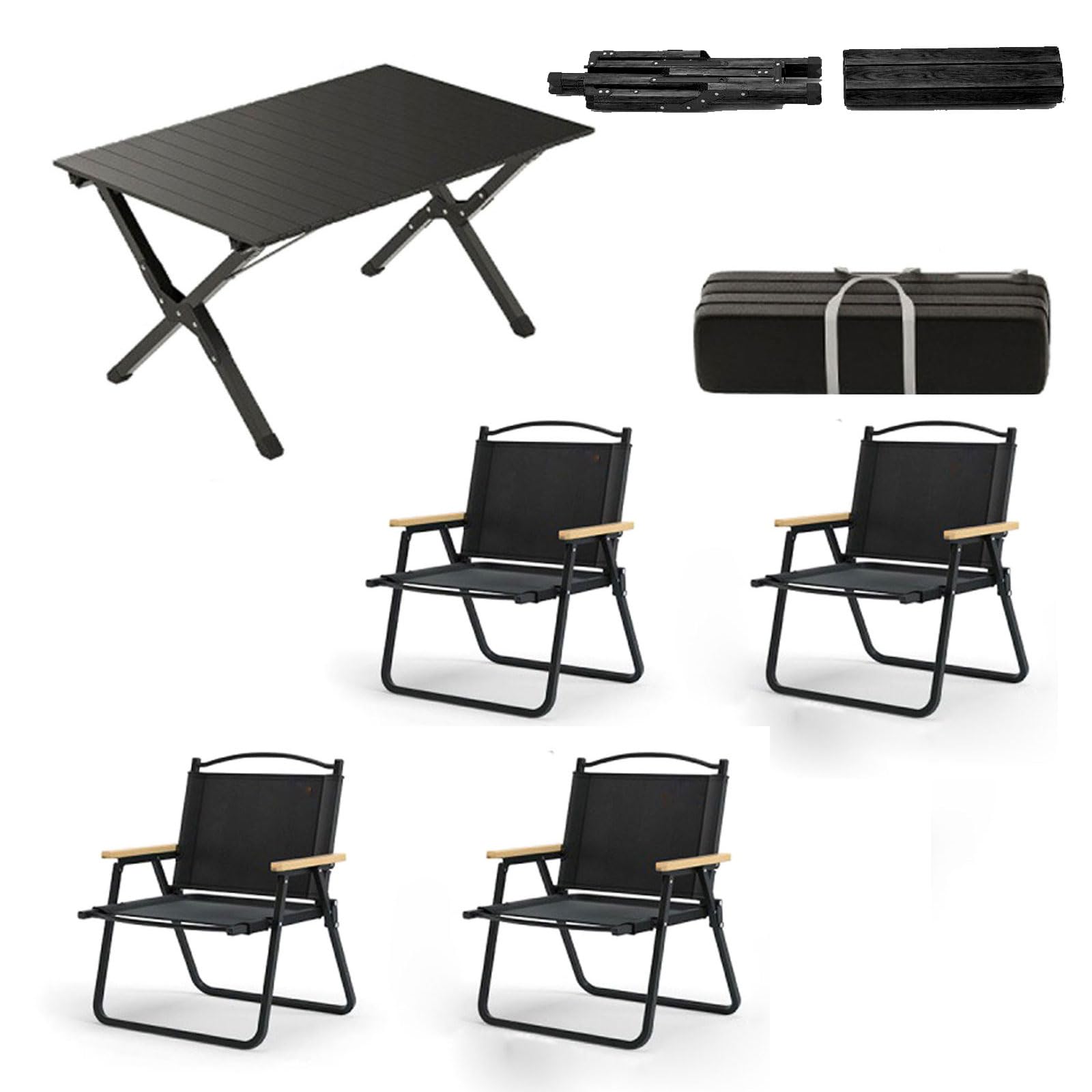 4 Pcs Camping air Set with 1pc Picnic Table, Portable Folding Table and Seats Ultralight Aluminum Family Table air Set with Carrying Storage Bag