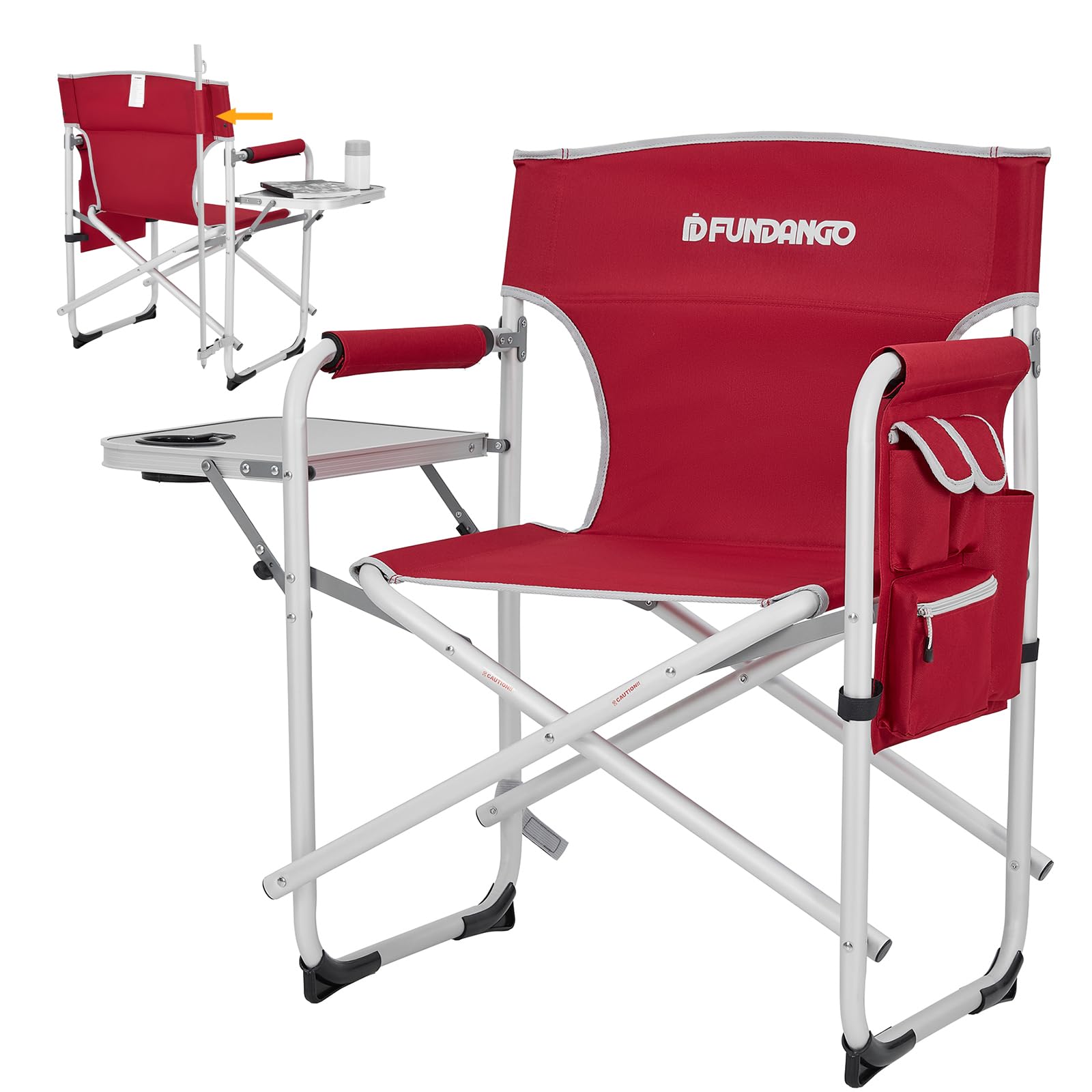 FUNDANGO Oversized Folding Chairs for Outside, Fully Padded Camping Director Chair for Adults, Support 450lbs Portable lawn chairs with Side Table, Side Pockets for outdoor Camp, Picnic, Lawn, Concert