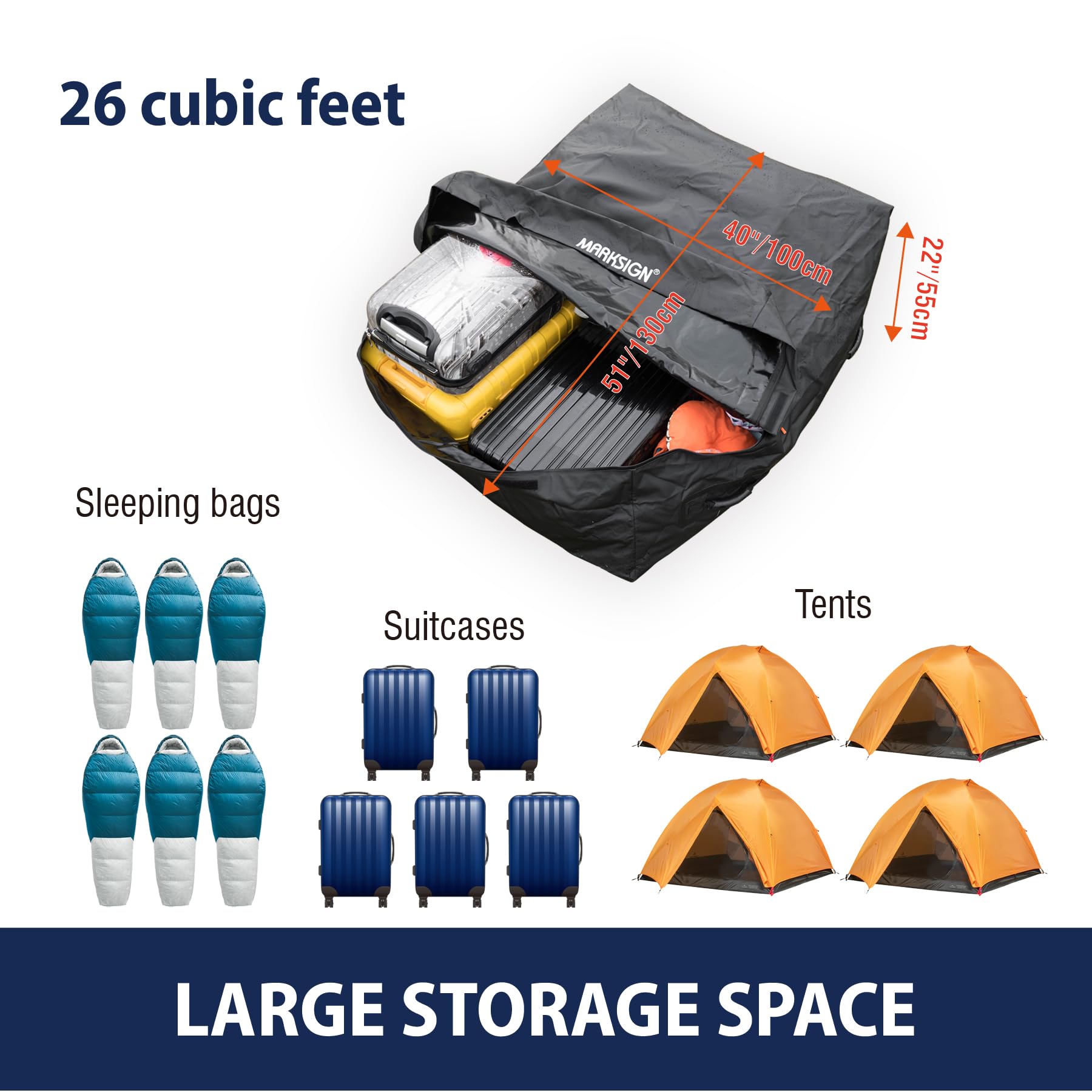 Truck Bed Bag with Cargo Net, 100% Waterproof Truck Cargo Bag Fits Any Truck Size with 4 Handles, 26 Cubic Feet (51''x40''x22'', Patent Pending)