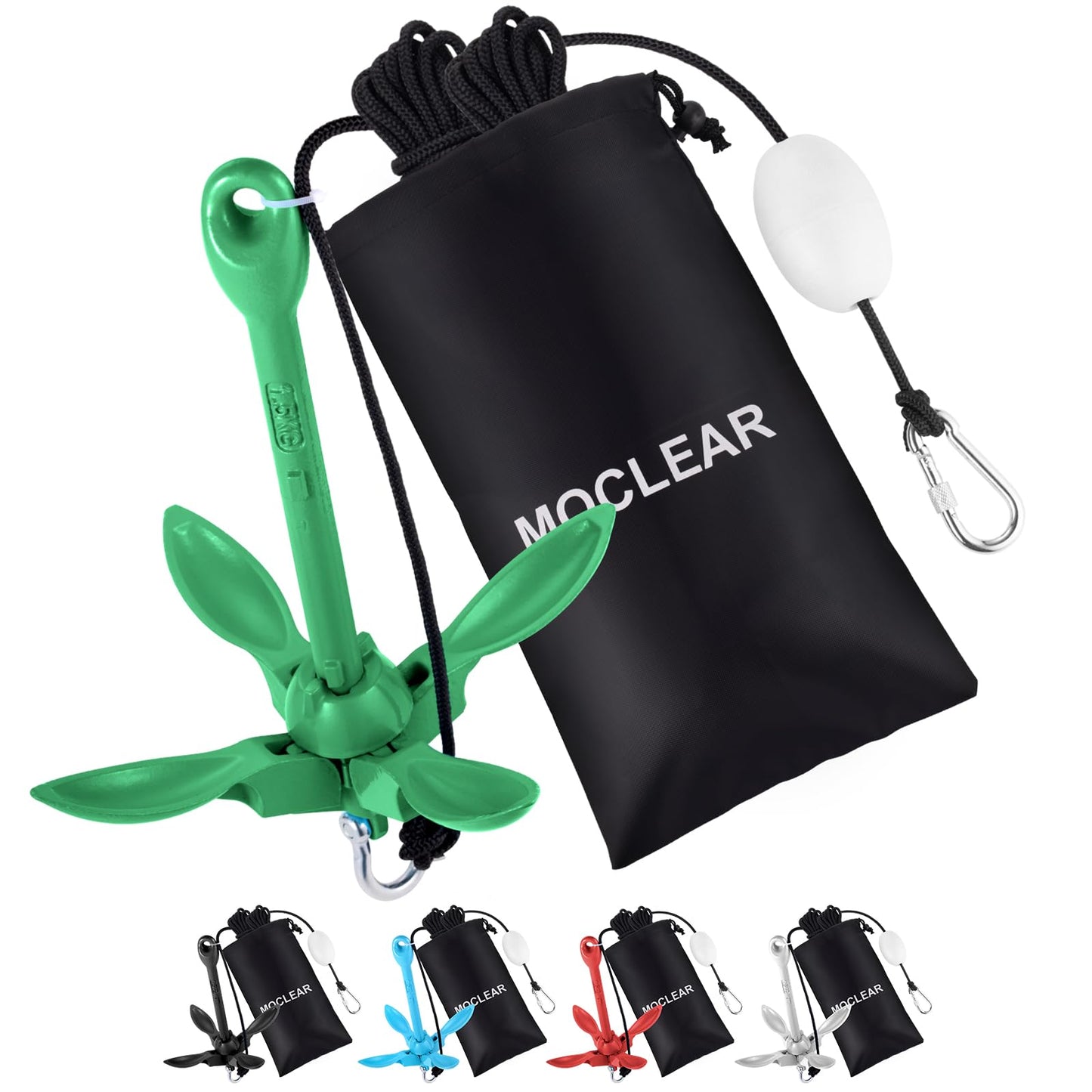 Moclear Kayak Anchor Kit, 1.5/3.5 lb Compact Folding Grapnel Anchor for Kayaks, Canoes, SUPs, Jet Skis, Small Boats - Lightweight Portable Marine Boat Anchor with Rust-Resistant Design