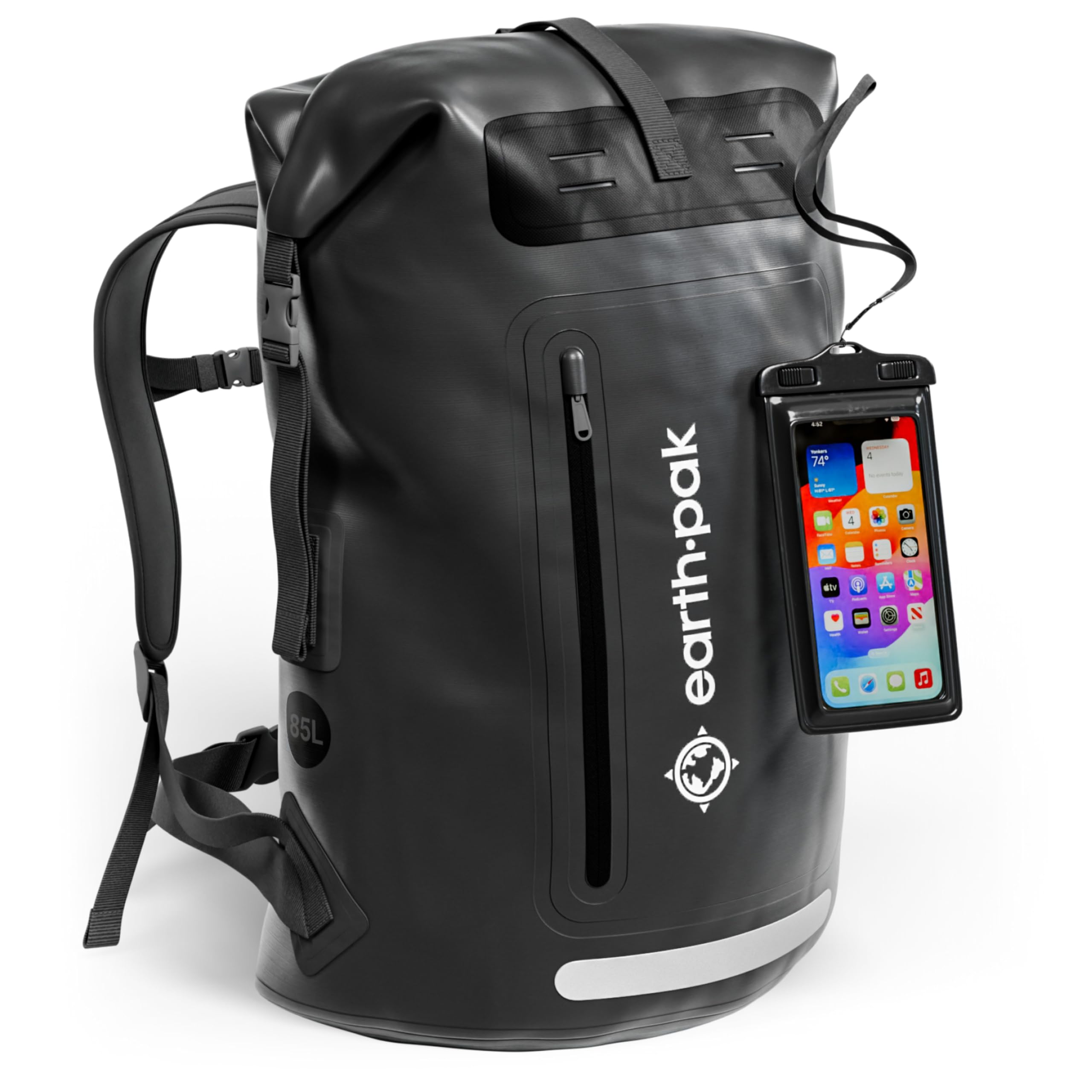 Earth Pak Waterproof Backpack - Heavy Duty Hiking Backpack - Roll-Top Closure Bag - Cushioned Dry Bag Waterproof Phone Case