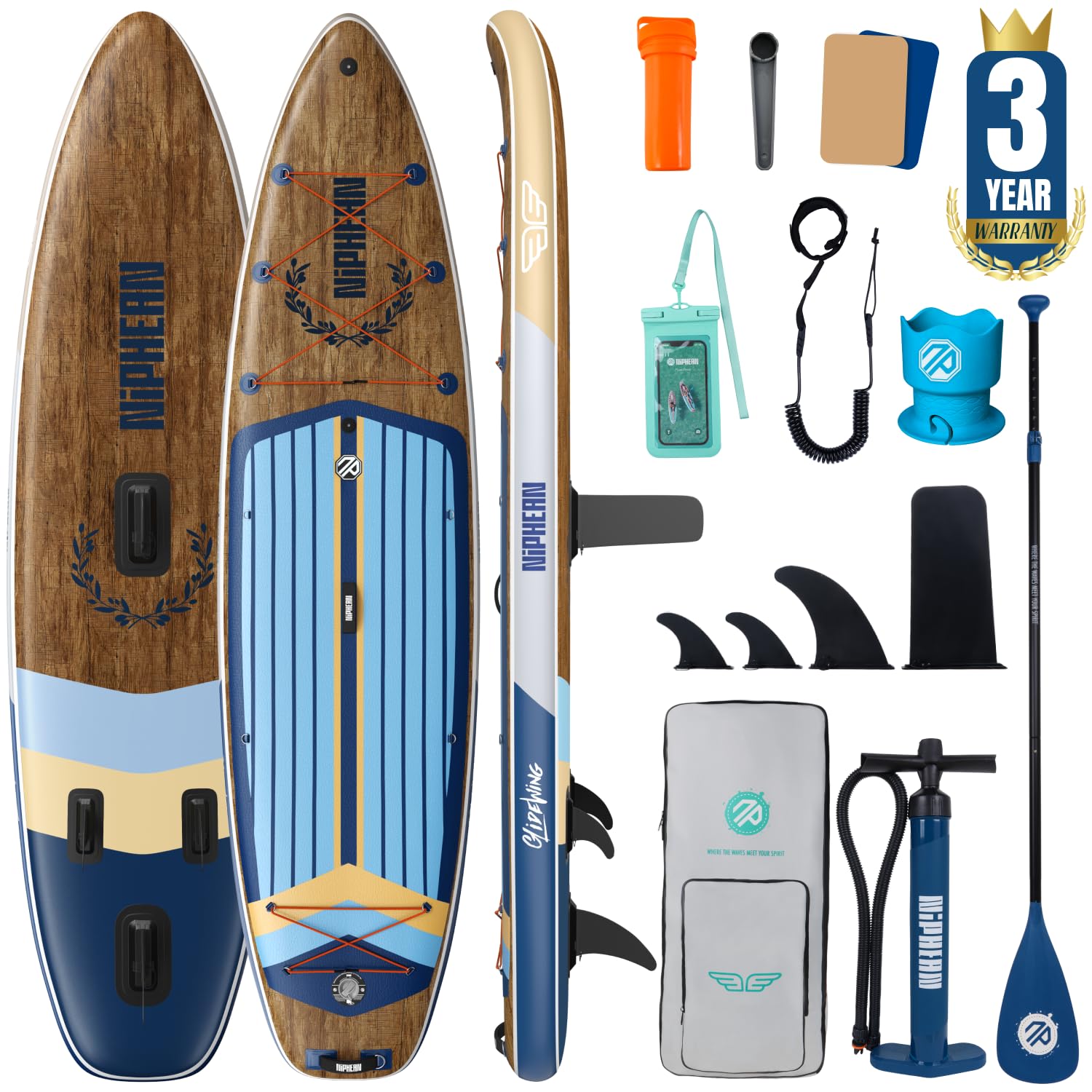 Niphean (Extra Large) Inflatable Paddle Board, SUP for 2+1 People/Family 500lbs Capacity Stand Up Paddle Board with SUP Accessories, StabilTrac Fin Non-Slip Paddleboard for Adults