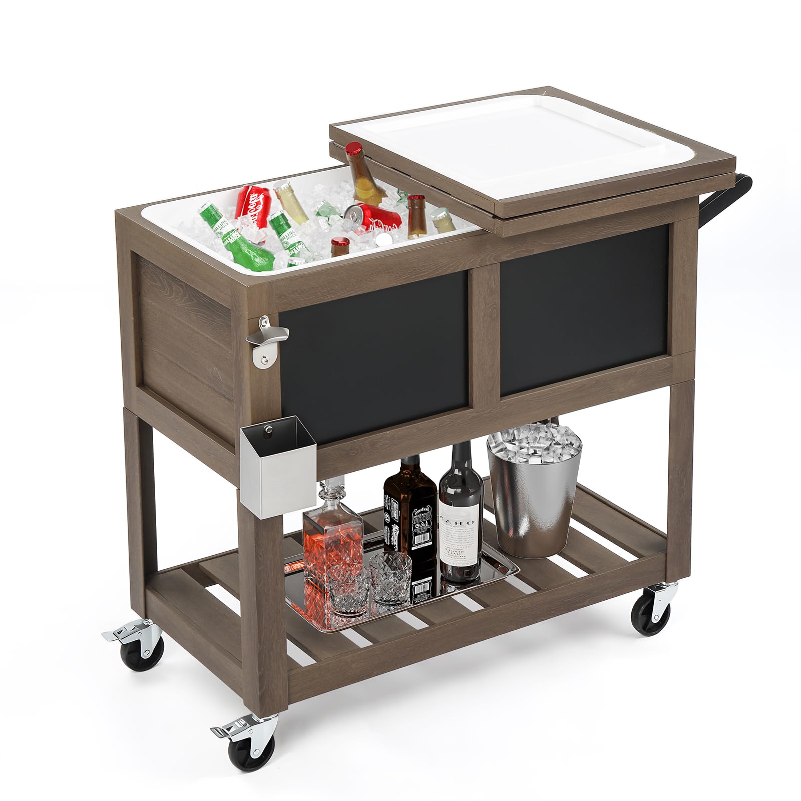 VINGLI Patio Cooler, Ice Chest with Blackboard, Bottle Opener Drainage, Outdoor Cooler for Party, Deck, Pool