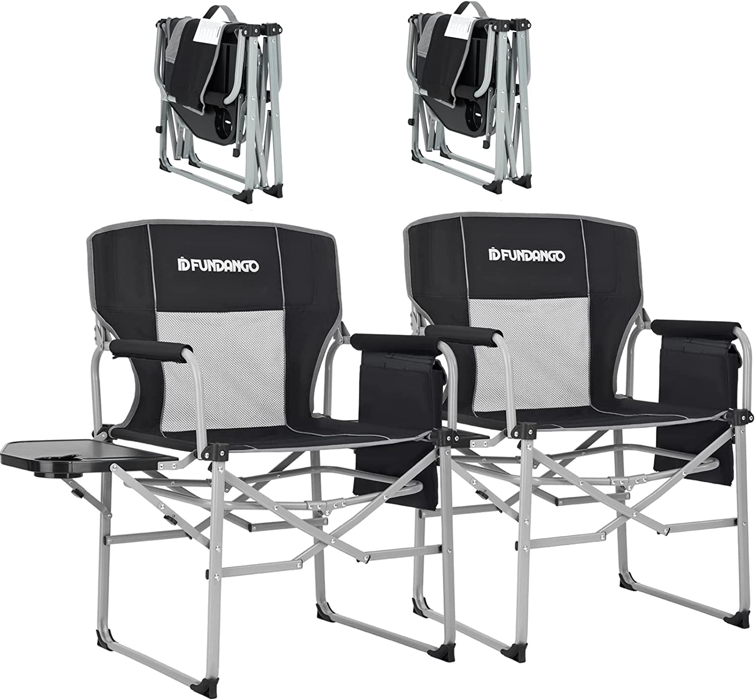 FUNDANGO Oversized Folding Chairs for Outside, Fully Padded Camping Director Chair for Adults, Support 450lbs Portable lawn chairs with Side Table, Side Pockets for outdoor Camp, Picnic, Lawn, Concert