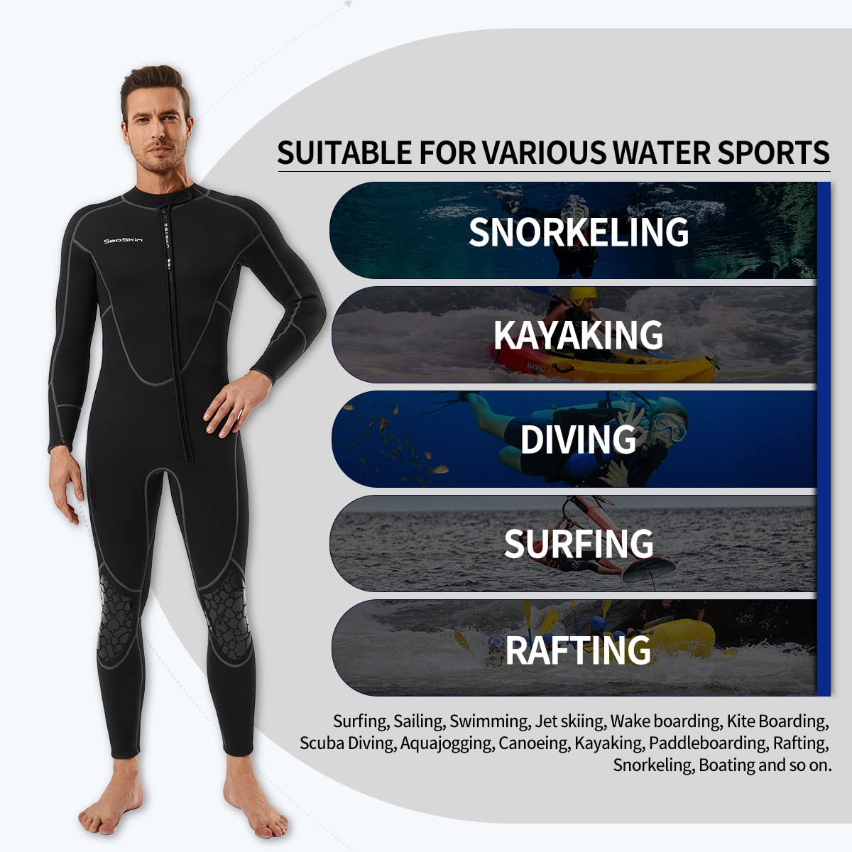 Seaskin Mens 3mm Shorty Wetsuit Womens, Full Body Diving Suit Front Zip Wetsuit for Diving Snorkeling Kayaking Swimming