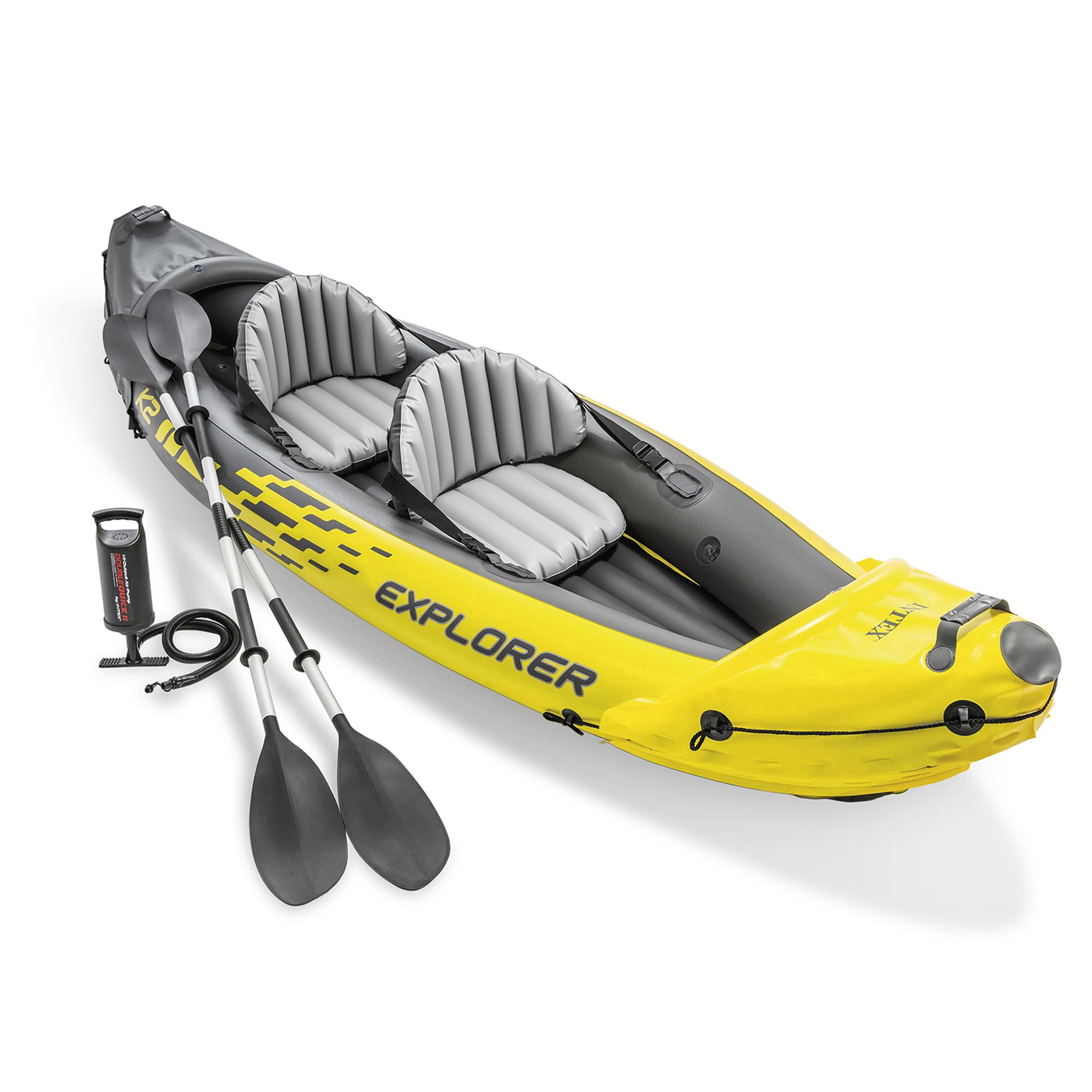 INTEX 68307EP Explorer K2 Inflatable Kayak Set: Deluxe 86in Kayak Paddles and High-Output Pump – Adjustable Seats with Backrest – Removable Skeg – 2-Person – 400lb Weight Capacity, 2 Pack