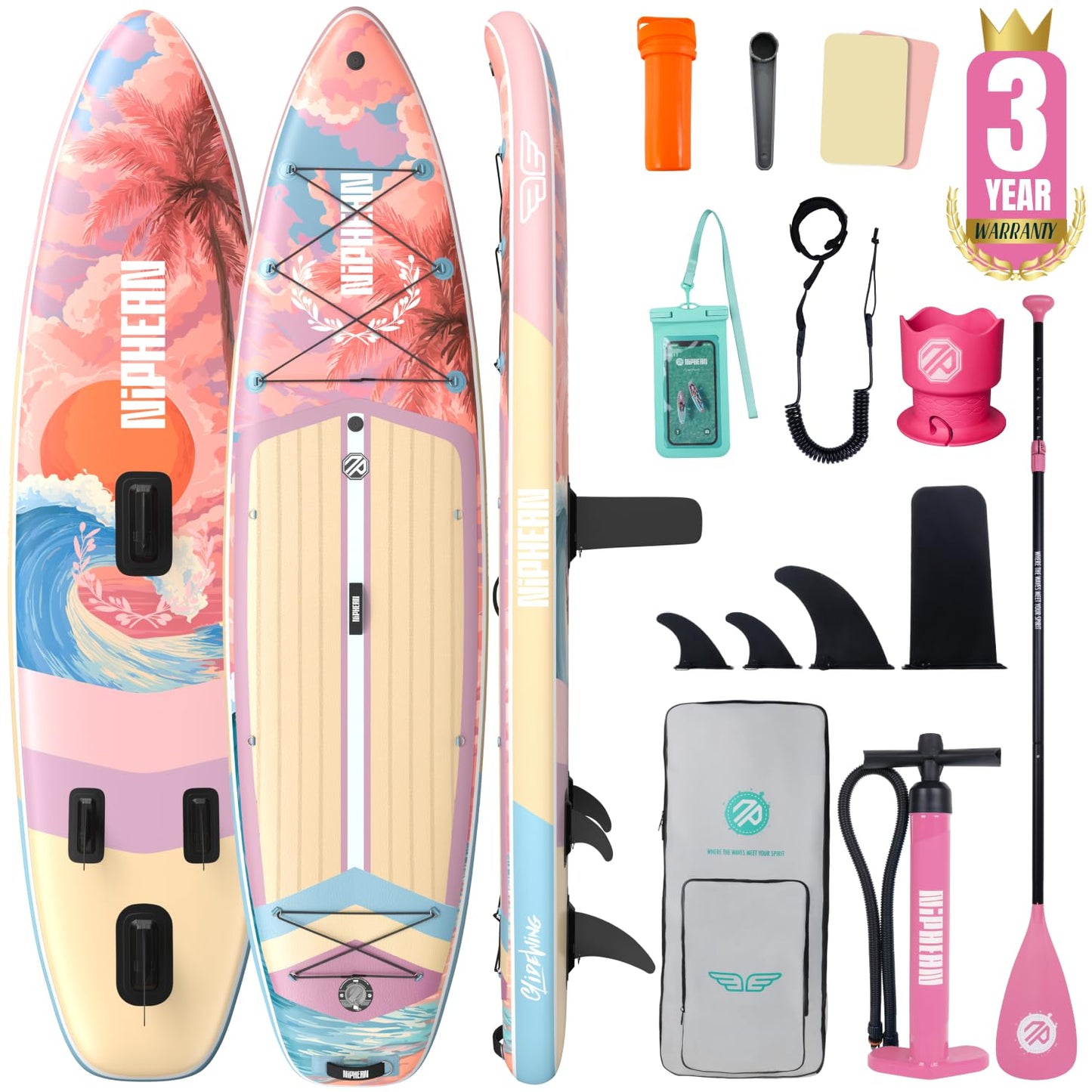Niphean (Extra Large) Inflatable Paddle Board, SUP for 2+1 People/Family 500lbs Capacity Stand Up Paddle Board with SUP Accessories, StabilTrac Fin Non-Slip Paddleboard for Adults