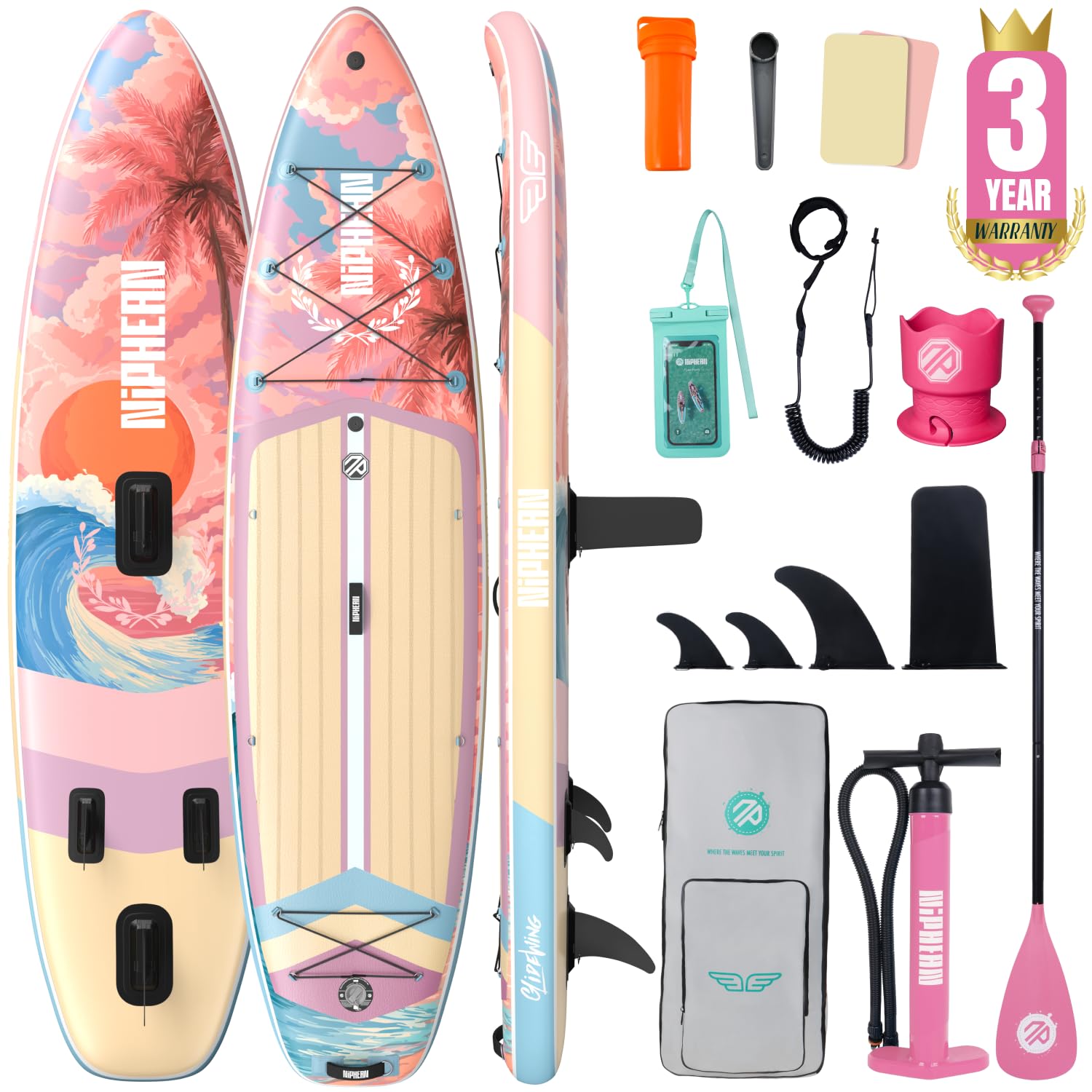 Niphean (Extra Large) Inflatable Paddle Board, SUP for 2+1 People/Family 500lbs Capacity Stand Up Paddle Board with SUP Accessories, StabilTrac Fin Non-Slip Paddleboard for Adults