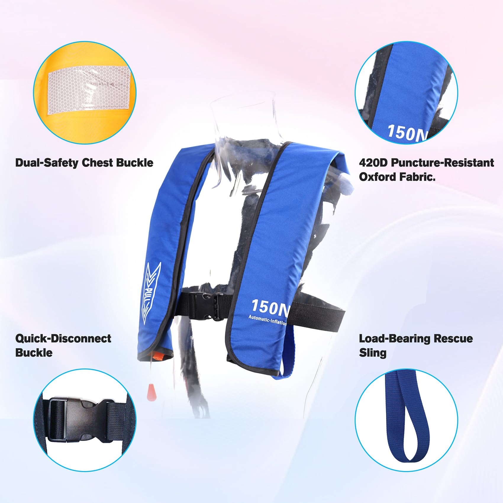 Inflatable Life-Jacket for Adults| Life-Vest Inflation-PFD with Whistle| Automatic & Manual Lightweight Supports up to 300 lbs for Kayaking Fishing Boating