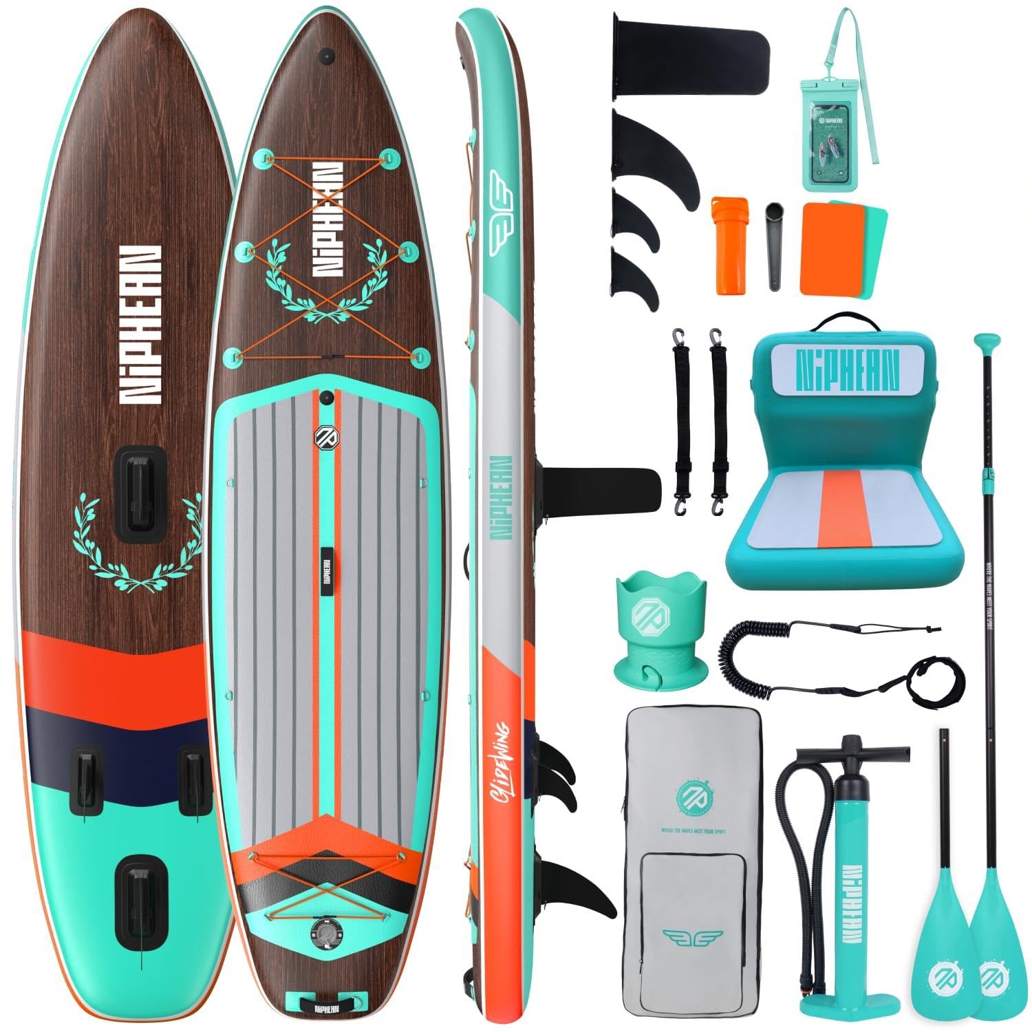 Niphean (Extra Large) Inflatable Paddle Board, SUP for 2+1 People/Family 500lbs Capacity Stand Up Paddle Board with SUP Accessories, StabilTrac Fin Non-Slip Paddleboard for Adults