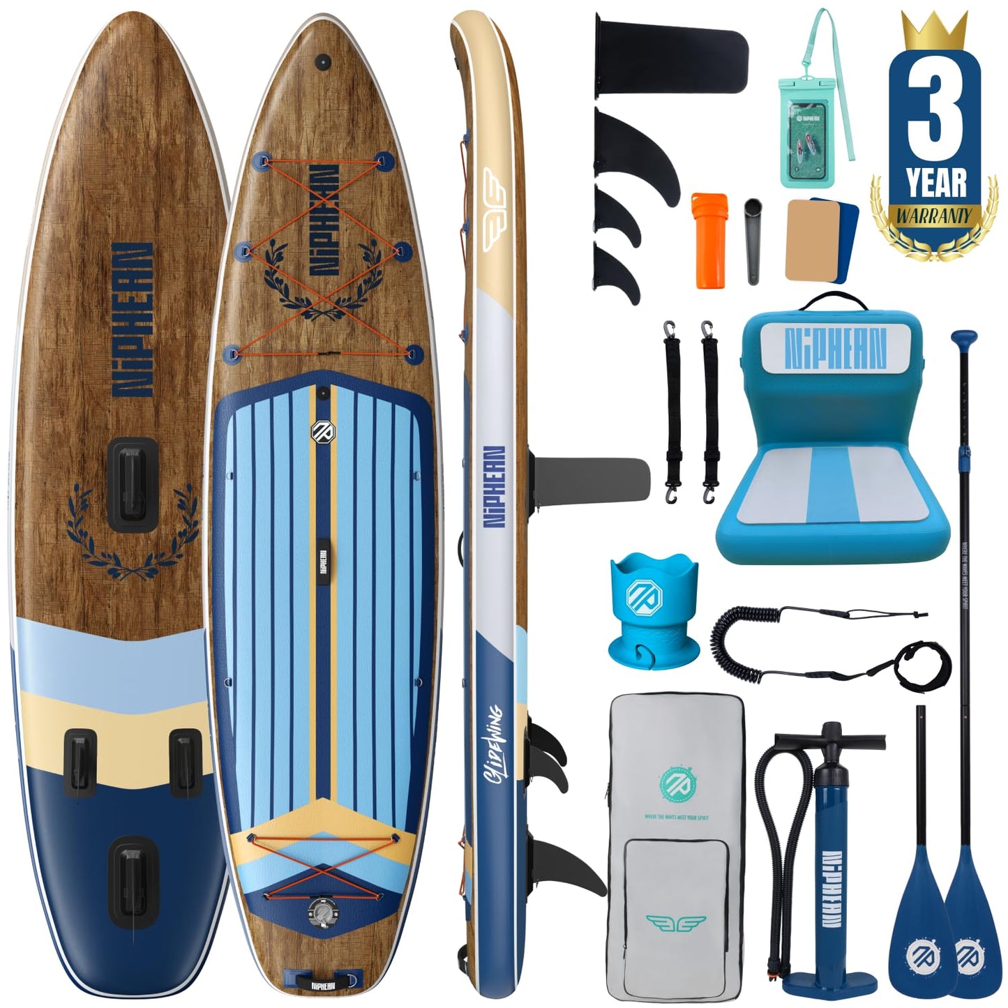 Niphean (Extra Large) Inflatable Paddle Board, SUP for 2+1 People/Family 500lbs Capacity Stand Up Paddle Board with SUP Accessories, StabilTrac Fin Non-Slip Paddleboard for Adults